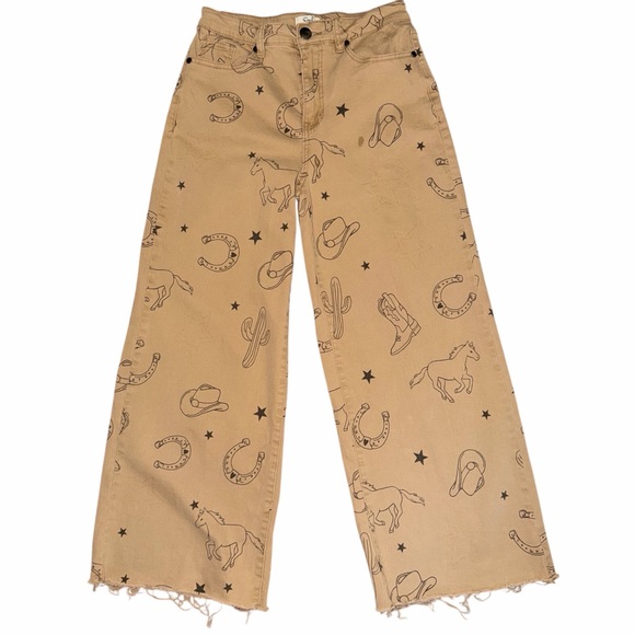 Easel Los Angeles Denim - Easel Western Print Wide Leg Pants Size Small